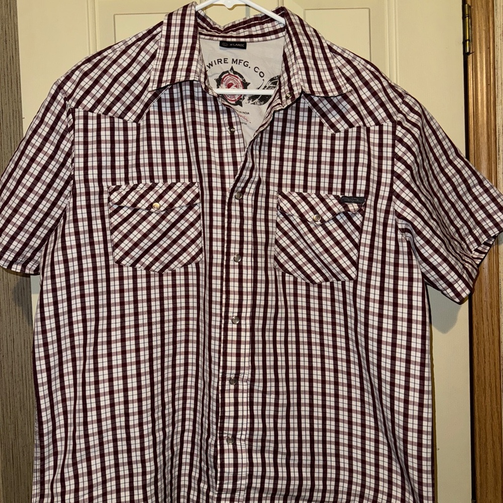 Rewire  mfg co  Burgundy and White Checkered western pearl snap  Shirt